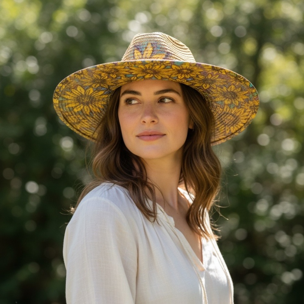 Hand Painted Sunflower Heart Western Hat – Turquoise Boho Cowgirl – Adjustable